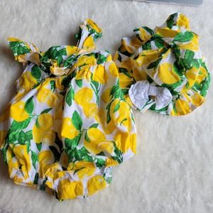 CYNTHIA ROWLEY Lemon Ruffle Bubble Matching Set 3-6M